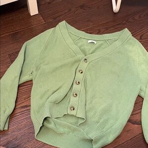 TNA Light Green Button-Up Cardigan